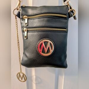 Mia K. Farrow Black Medina Crossbody Bag with Gold Accents